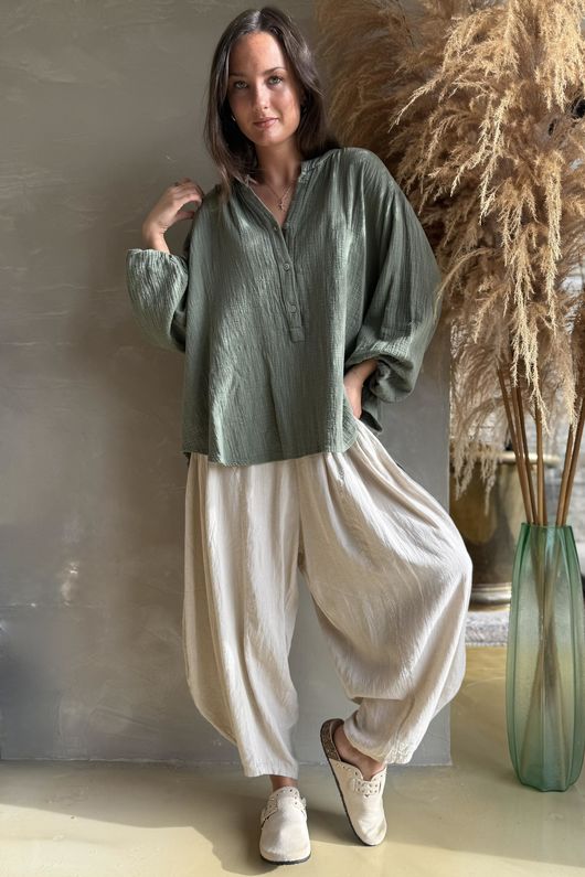 Laurie Cushion Cotton Blouse Khaki /12=